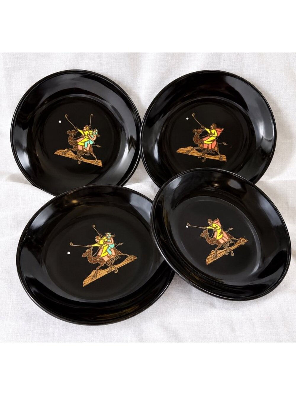 Vintage Couroc Camel Polo Serving Bowls Set of 4 Black Inlay MCM 8” Monterey CA